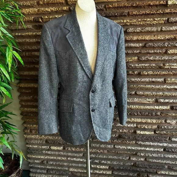 Pendleton Western Vintage Slate Blue Gray Tweed Rockabilly Blazer Size 40 - Picture 1 of 7
